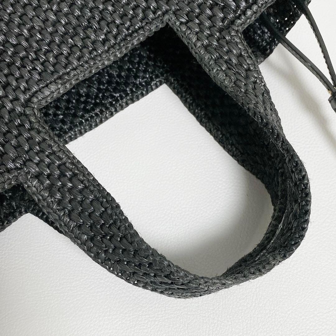 LOEWE / フォントトート スモール ラフィア ブラック ロゴ かごバッグ