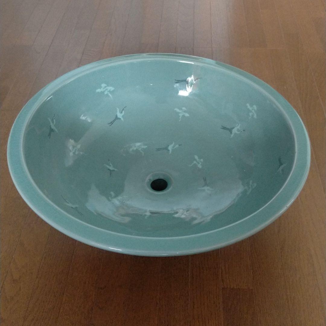 朝鮮青磁 高麗青磁 雲鶴 磁器 青磁 手洗い鉢 手水鉢 作家物 作家名入