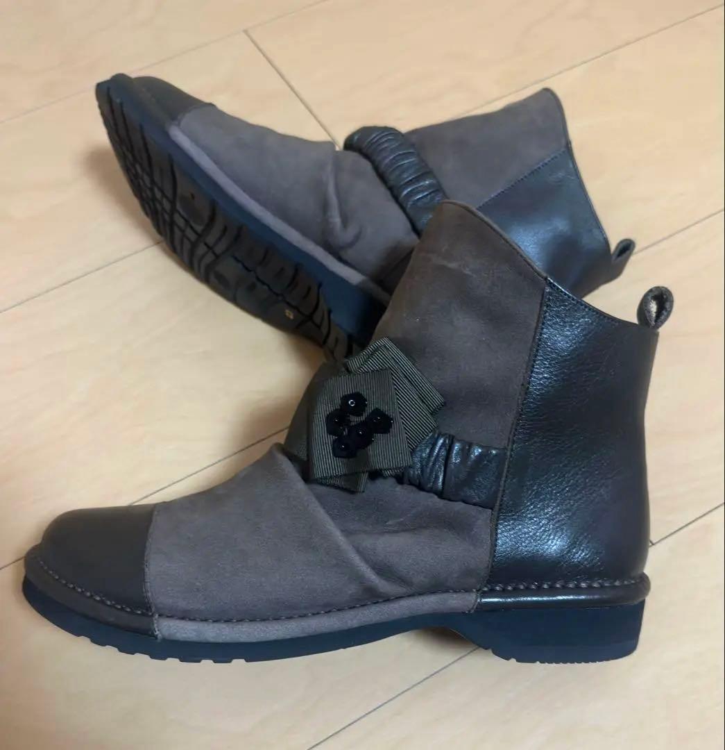 センソユニコ 慈雨 ブラウン スエード レザー ショートブーツ