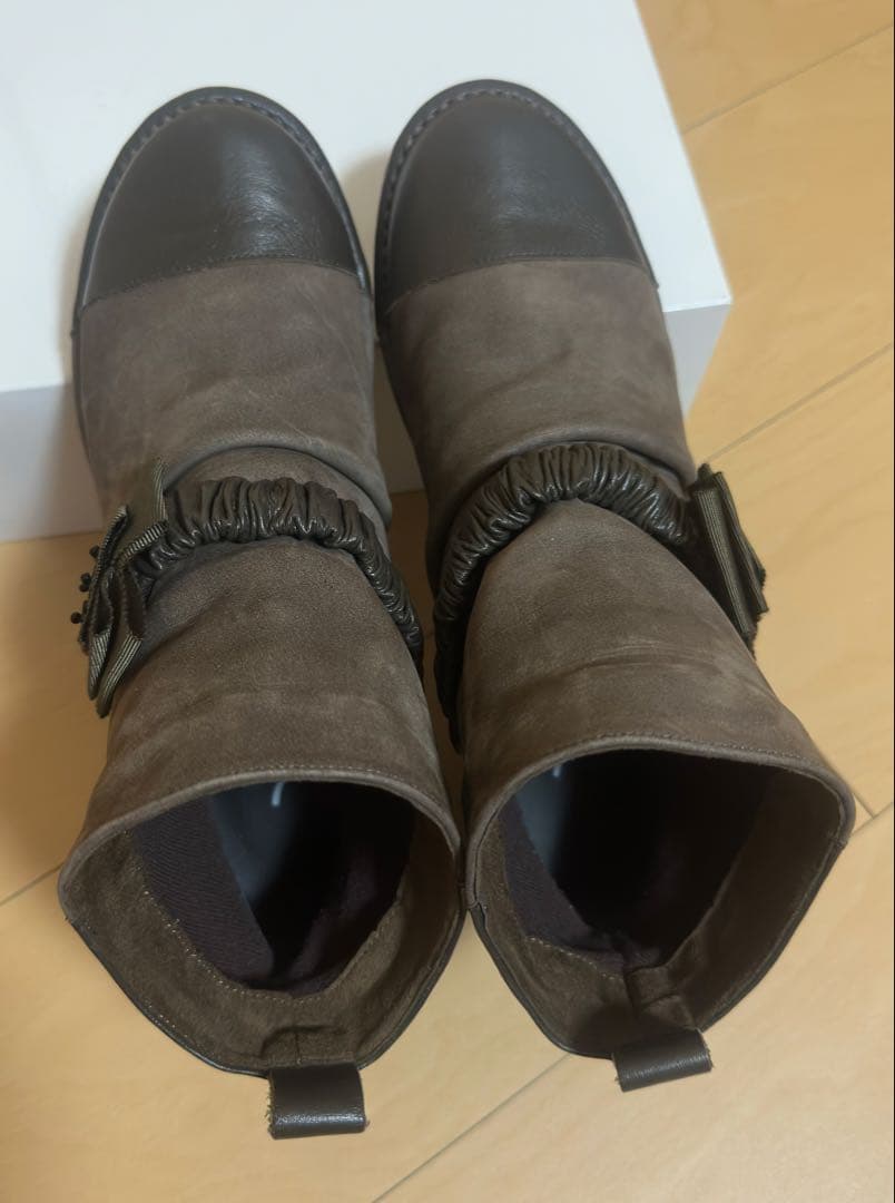 センソユニコ 慈雨 ブラウン スエード レザー ショートブーツ