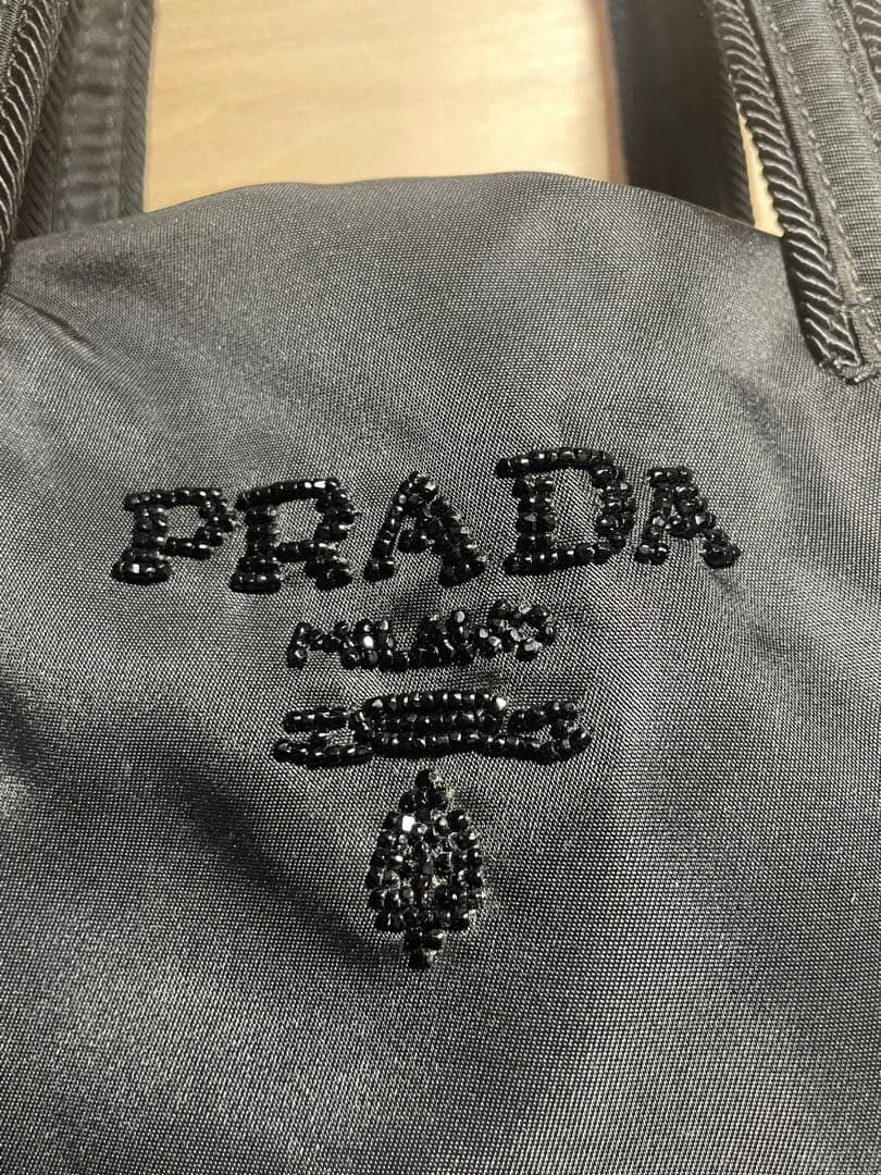 PRADA プラダ ビーズロゴ ハンドバッグ テスート ナイロン ポコノ 黒
