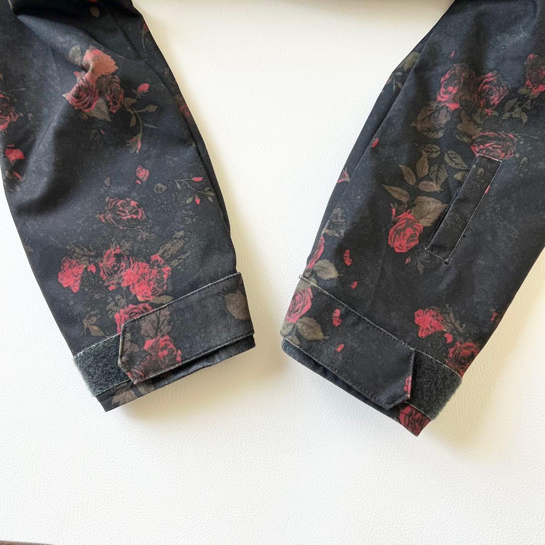 3268 ボルコム　ジャケット ファー付き 花柄 バラ　黒　S