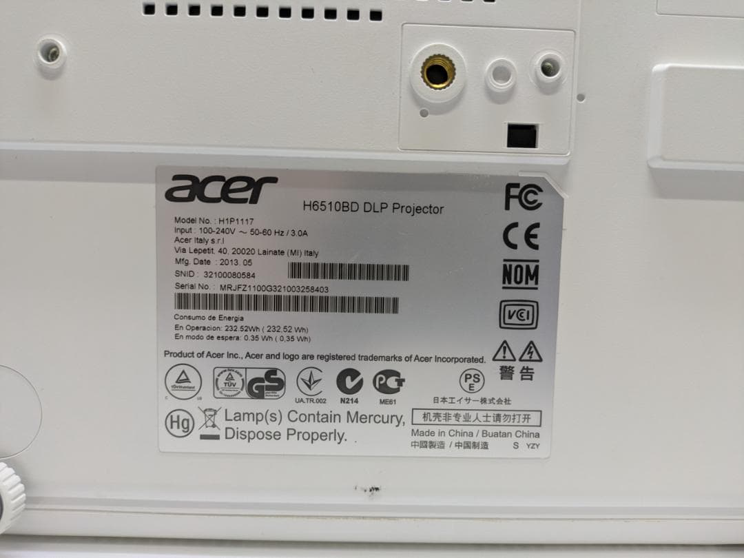 acer プロジェクター 本体 H6510BD エイサー 動作品