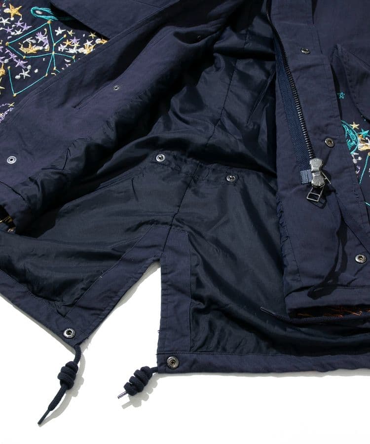 宇宙 ネイビー ロングコート 刺繍モッズコート
