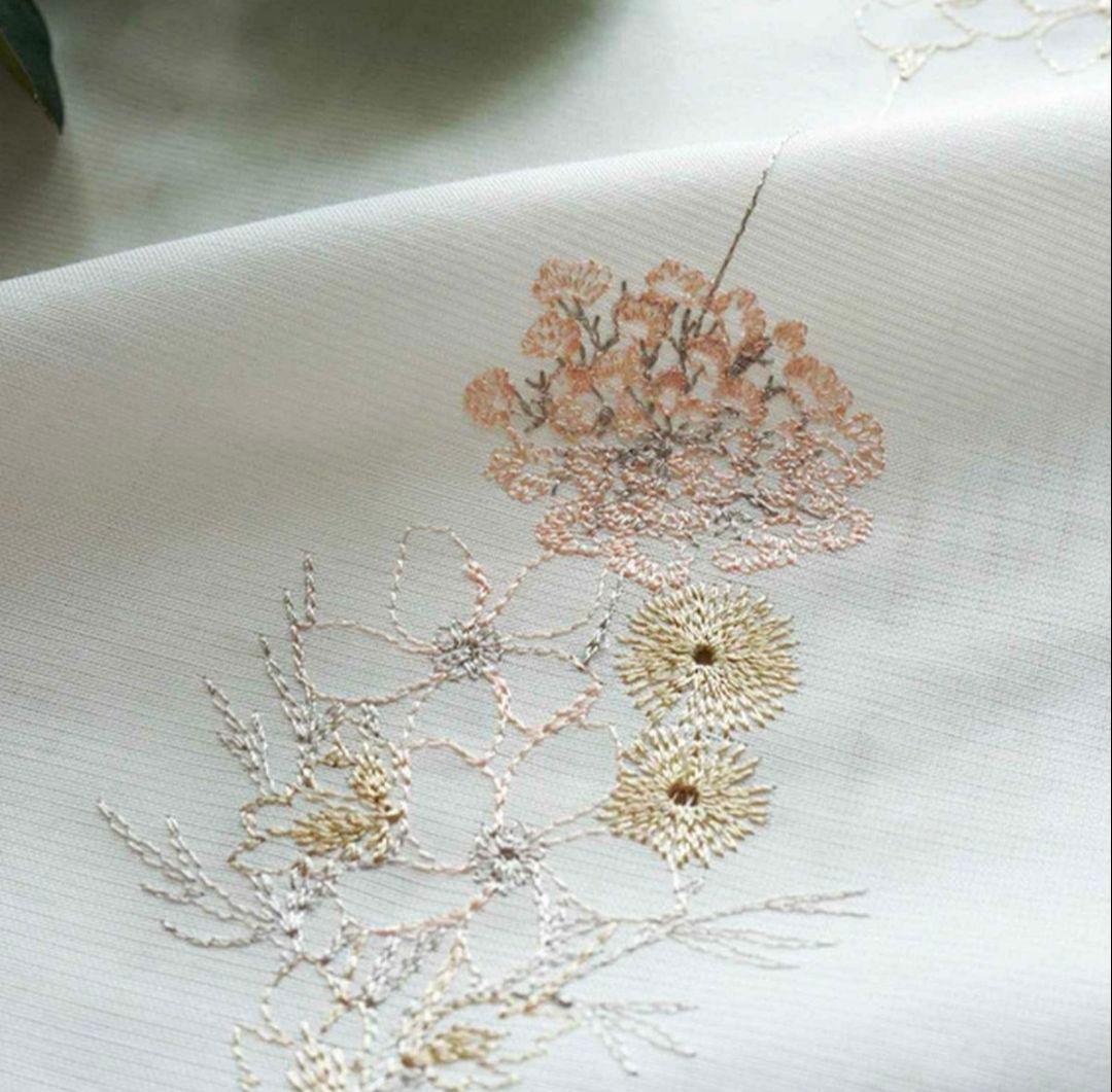 【新品未使用】花柄刺繍レースつきカーテン_完全遮光/遮熱遮断/防音/形状記憶