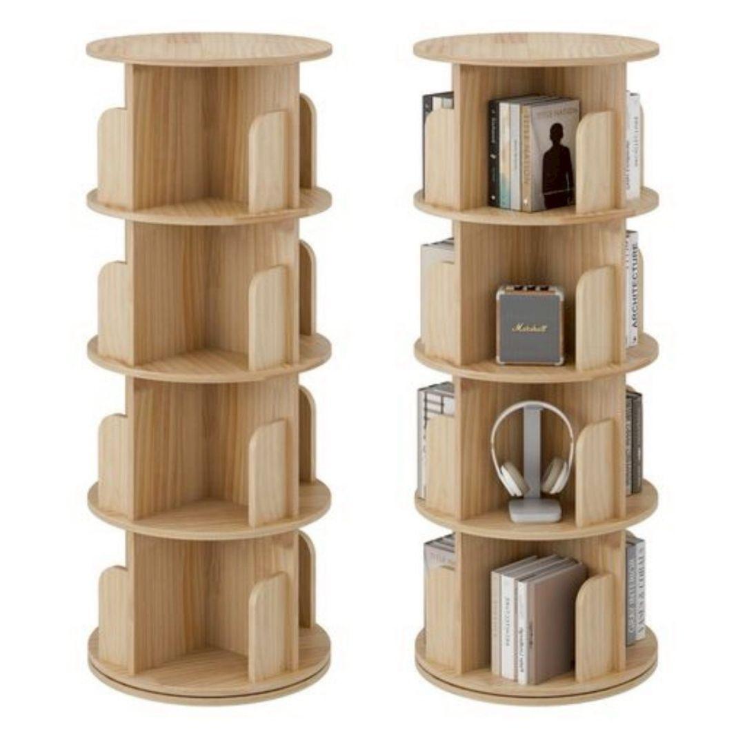 回転本棚 本棚 無塗装 コンパクト 大容量 組み立て簡単 スペース有効活用