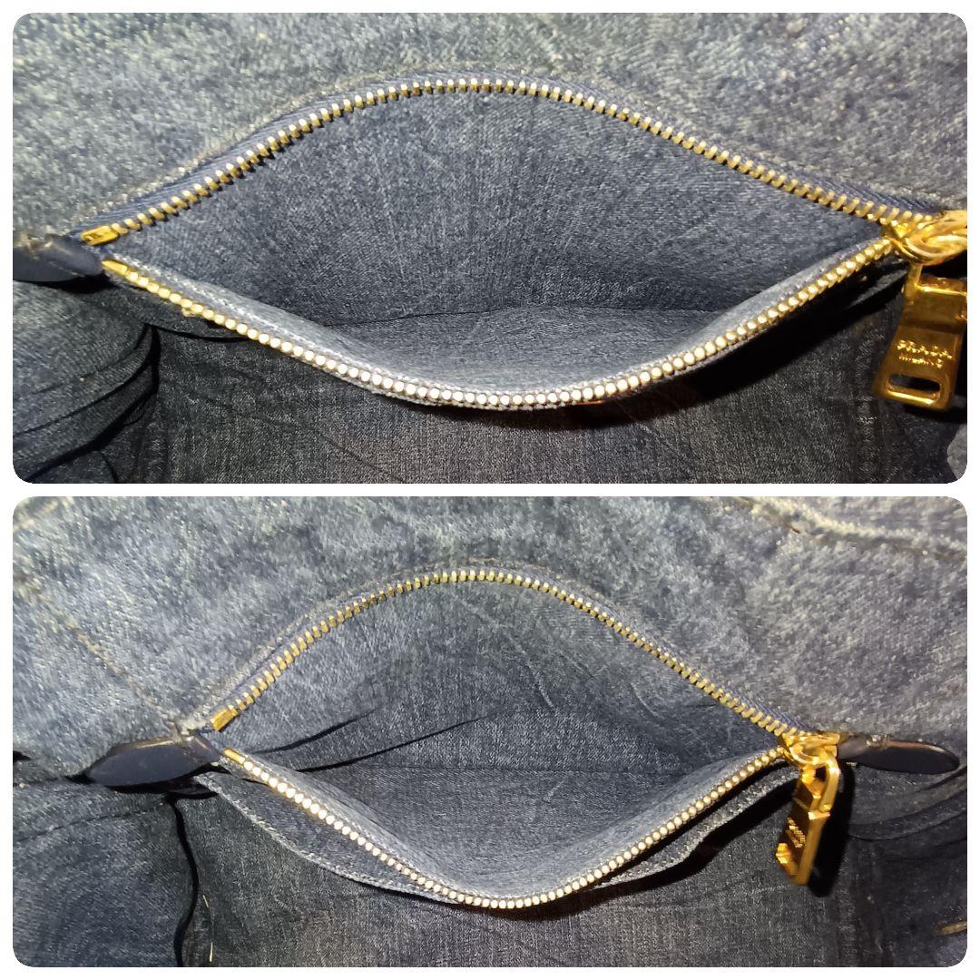 美品 正規品 PRADA プラダ ハンドバッグ カナパ デニム 三角ロゴ ブルー