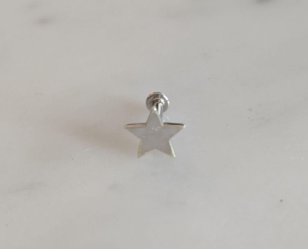 K10ホワイトゴールド×プラチナ850 星ピアス(片耳用) ネジ式 耳 ボディ