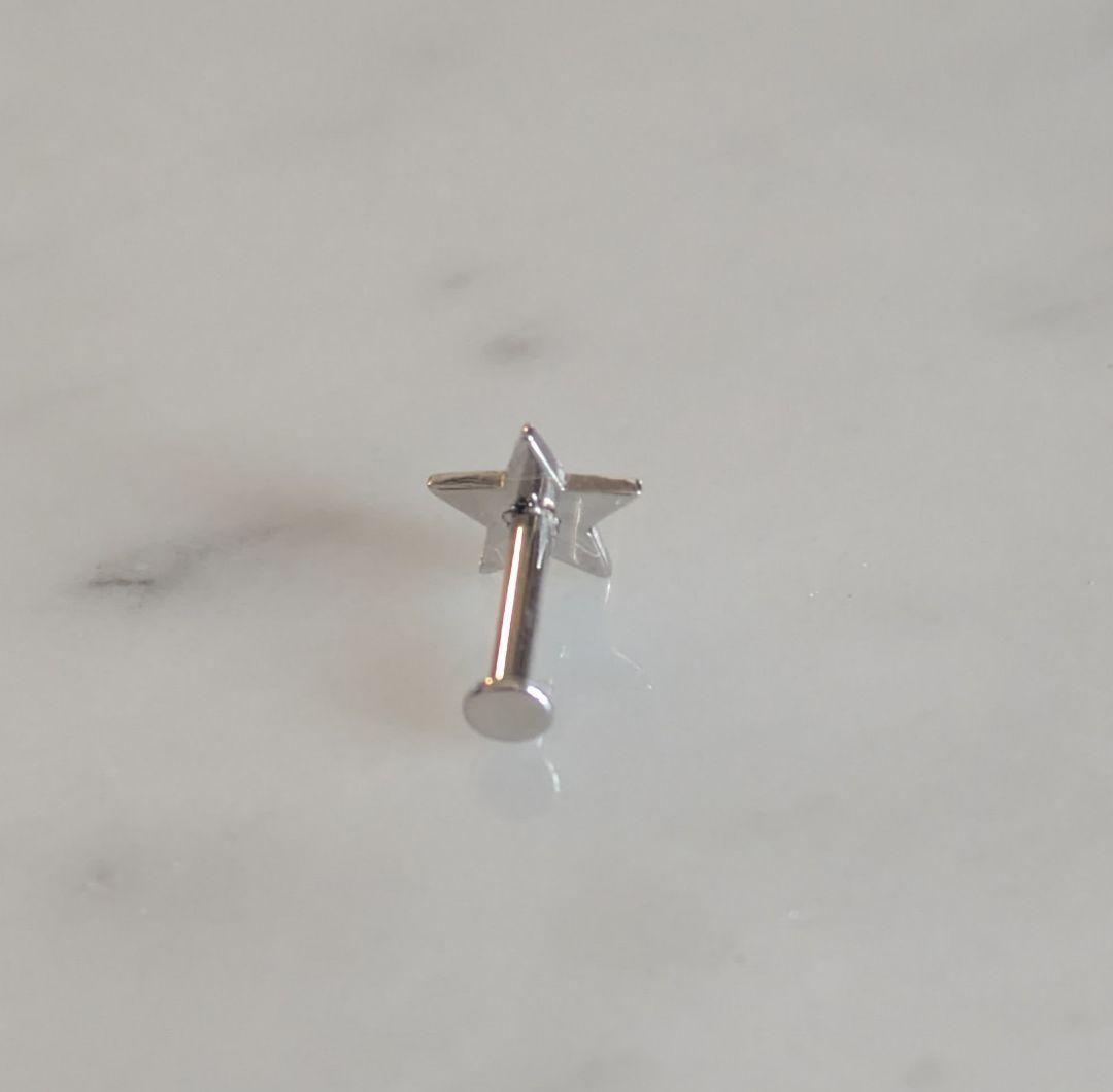 K10ホワイトゴールド×プラチナ850 星ピアス(片耳用) ネジ式 耳 ボディ