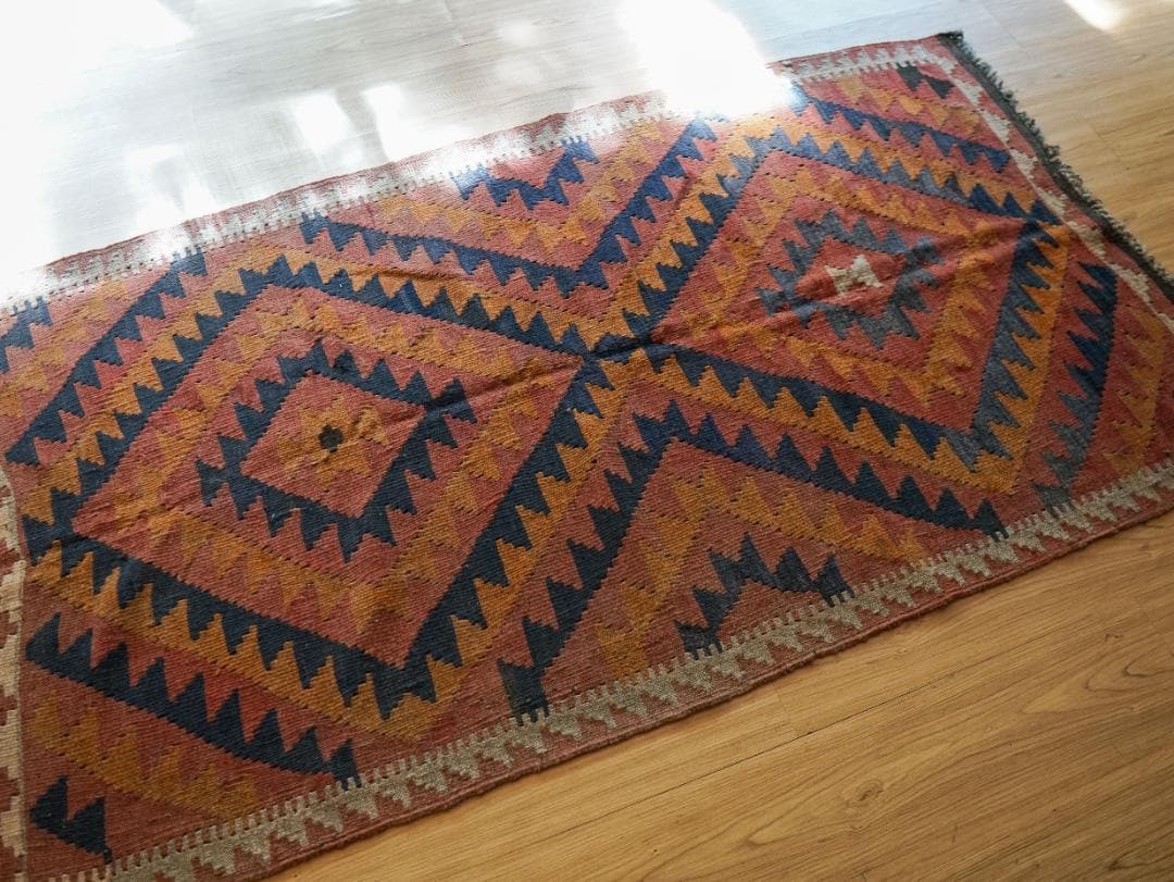 165×94cm アフガンオールド手織りキリム トライバルラグ　ヴィンテージラグ