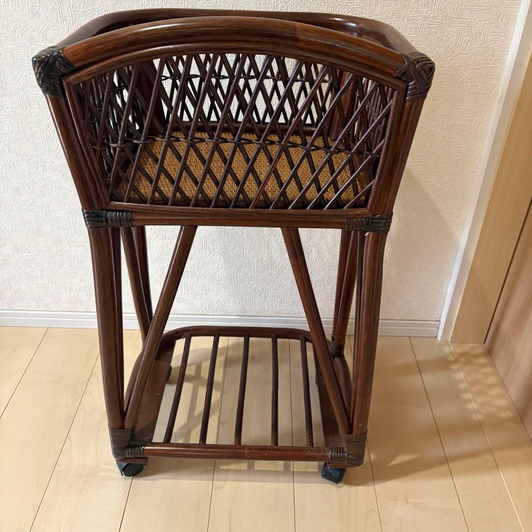 ラタン 籐製 ランドリーバスケット ラック ワゴン 収納