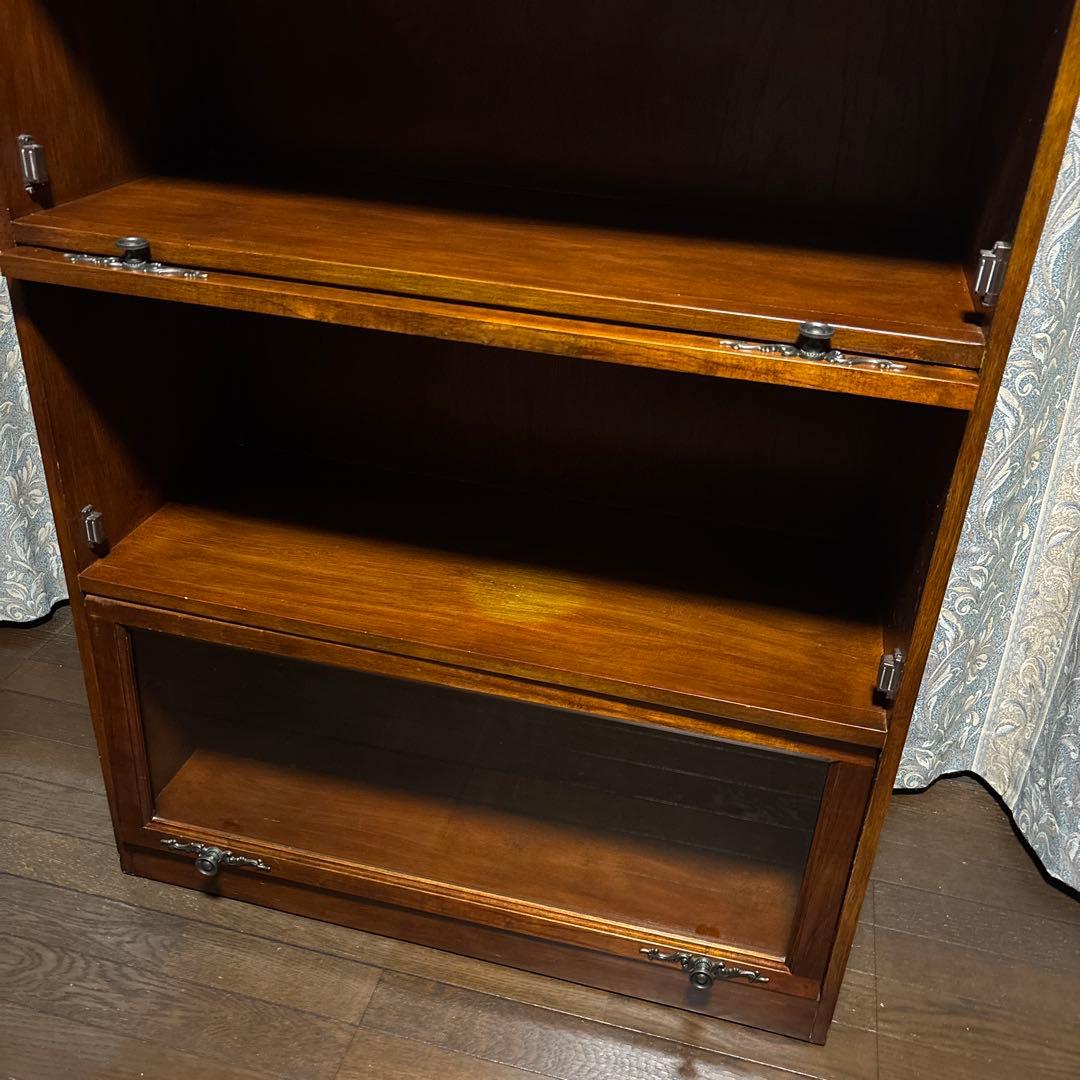 【良品】アンティーク ガラス棚 ブックケース フラップ式扉