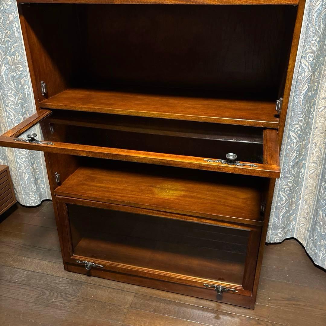 【良品】アンティーク ガラス棚 ブックケース フラップ式扉