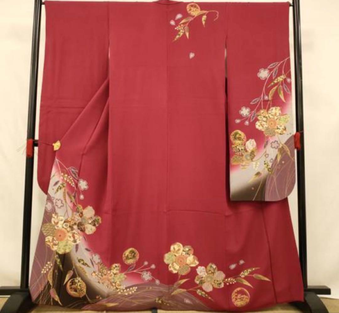 振袖 フルセット6点サイズM〜Ｌ刺繍　吉祥花蝶文　暈し染め　金糸　金彩　正絹