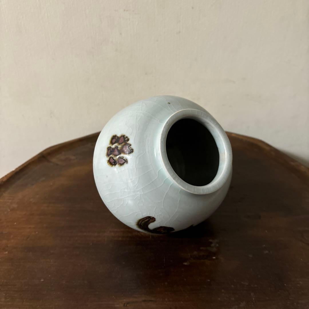 鉄釉壷　朝鮮　李朝　韓国骨董　白磁　丸壷　塩笥壺　骨董品.アンティーク.立原正秋