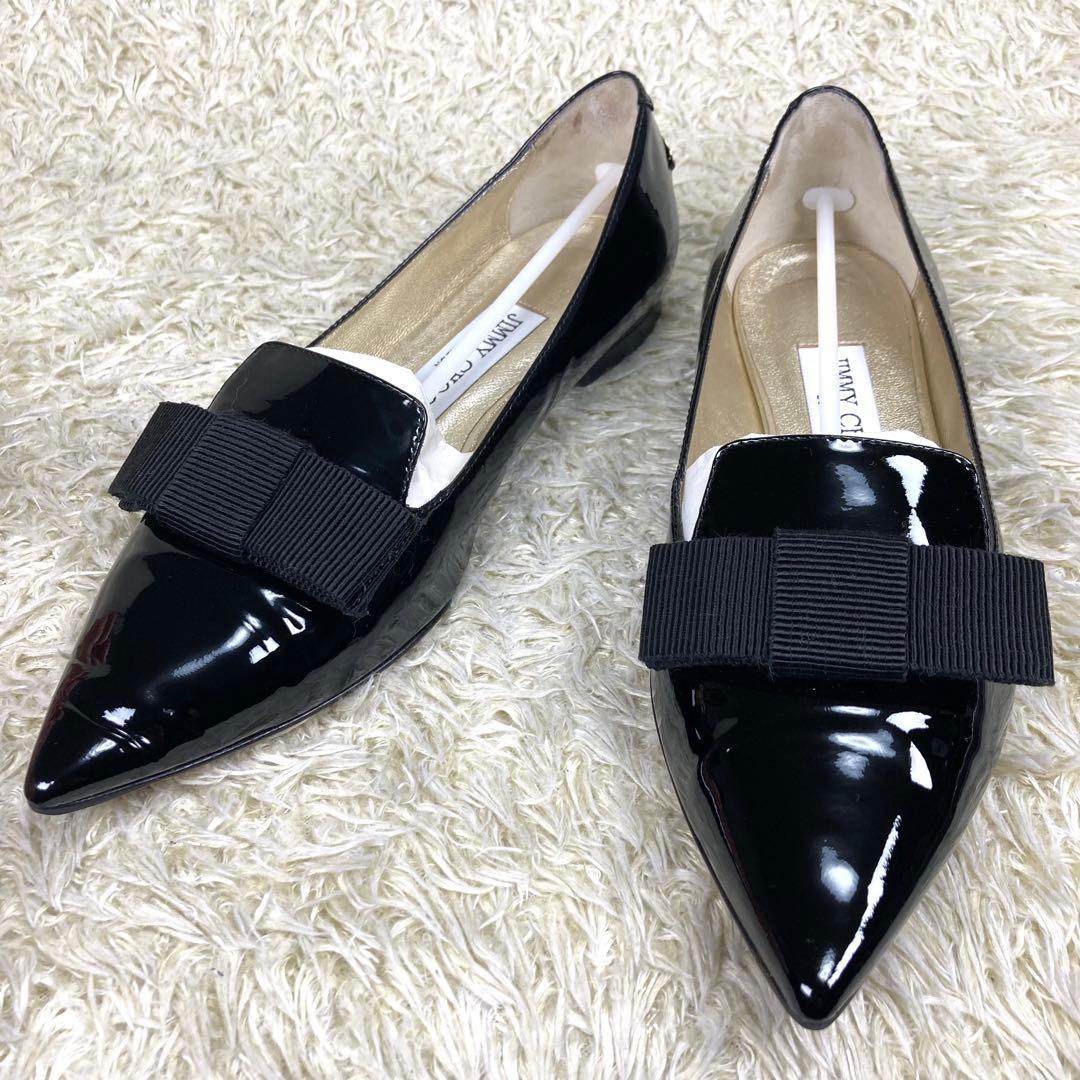 『極美品』JIMMY CHOO オペラシューズ パンプス フラット リボン 黒