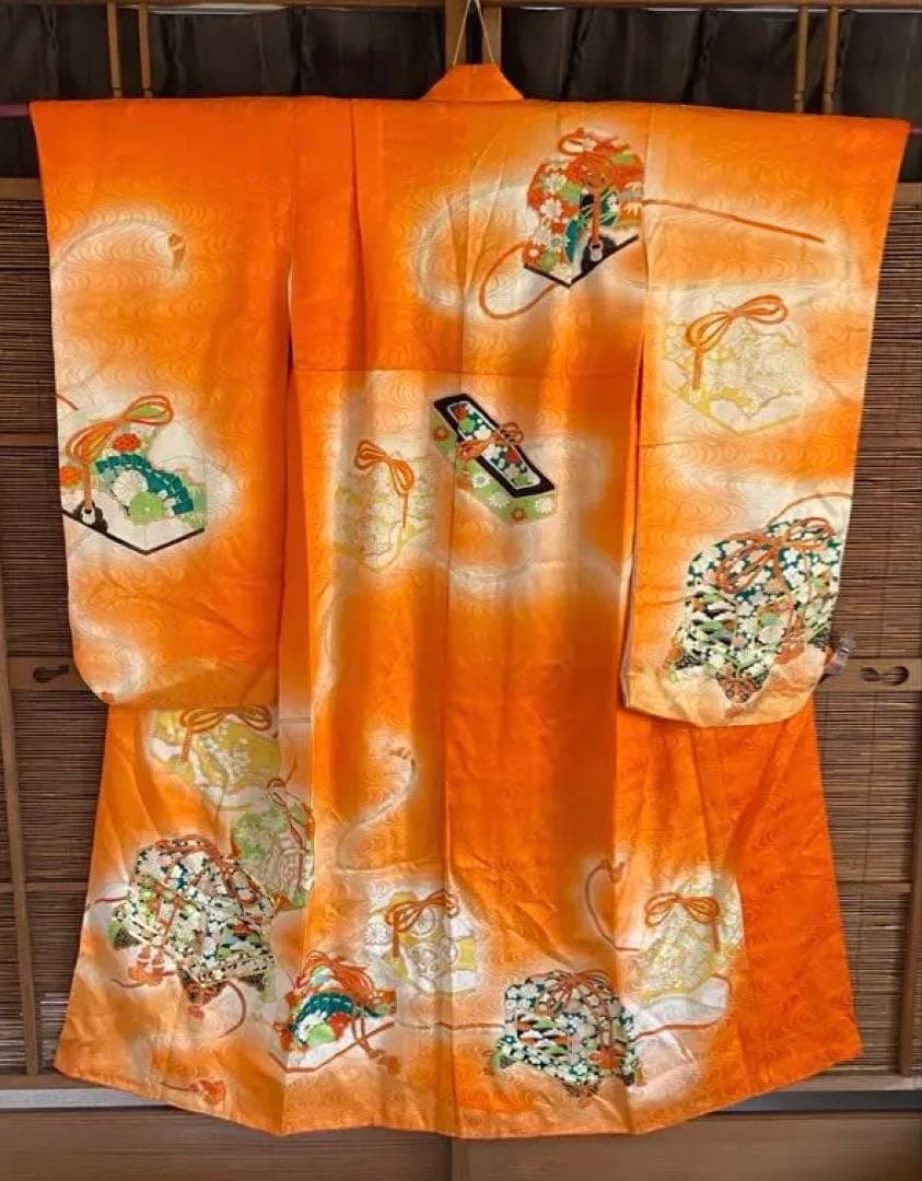 7歳祝い着 七五三用オレンジ着物K102