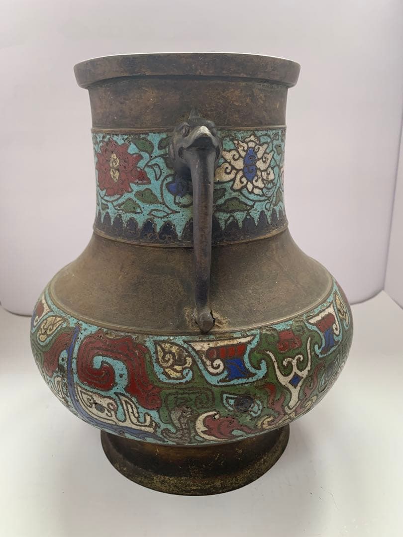 古銅　七宝饕餮文耳付瓶 大日本文政年整珉鋳　送料込み