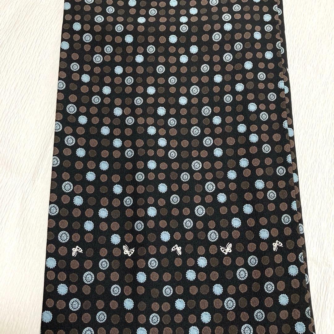 【美品✨】東レシルック　京都小泉　洗える着物　小紋　黒色　水玉　蝶　日本製　I3