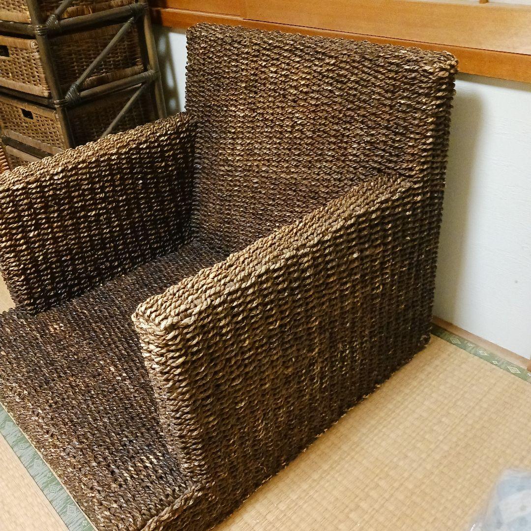 ラタン風アーム付き座椅子 ダークブラウン