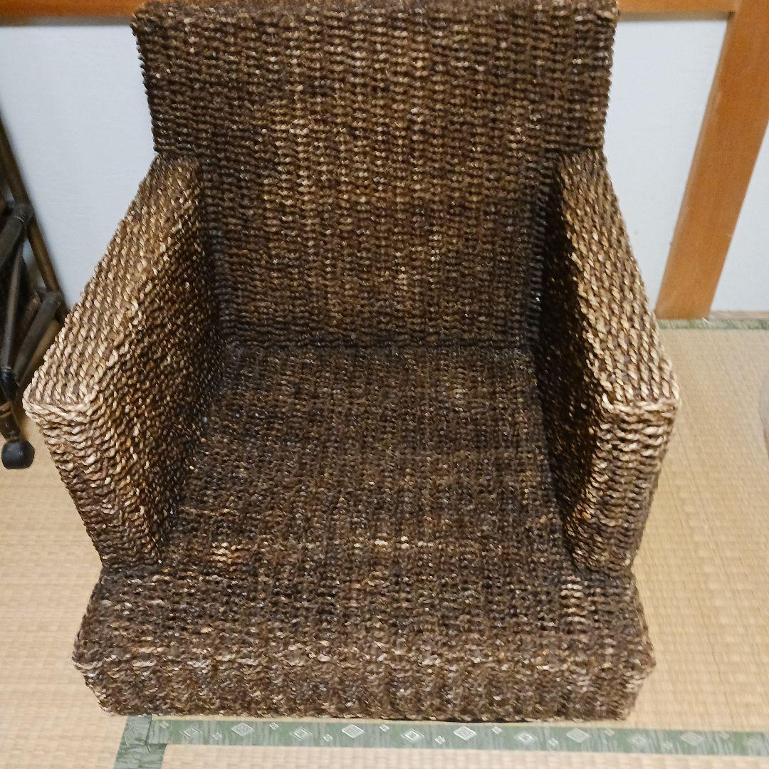 ラタン風アーム付き座椅子 ダークブラウン