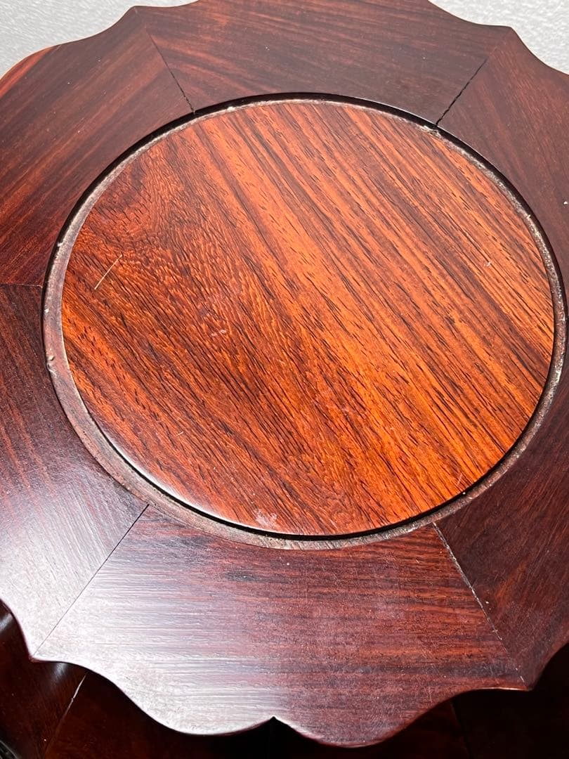 希少品 華道具 唐木 紫檀 ぶどう透かし彫リ 飾台 花台 香炉台 猫足 盆栽台