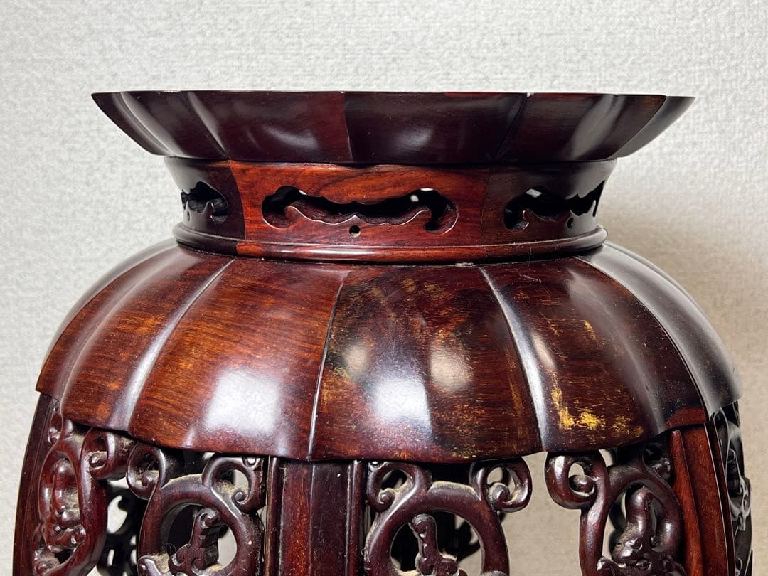 希少品 華道具 唐木 紫檀 ぶどう透かし彫リ 飾台 花台 香炉台 猫足 盆栽台