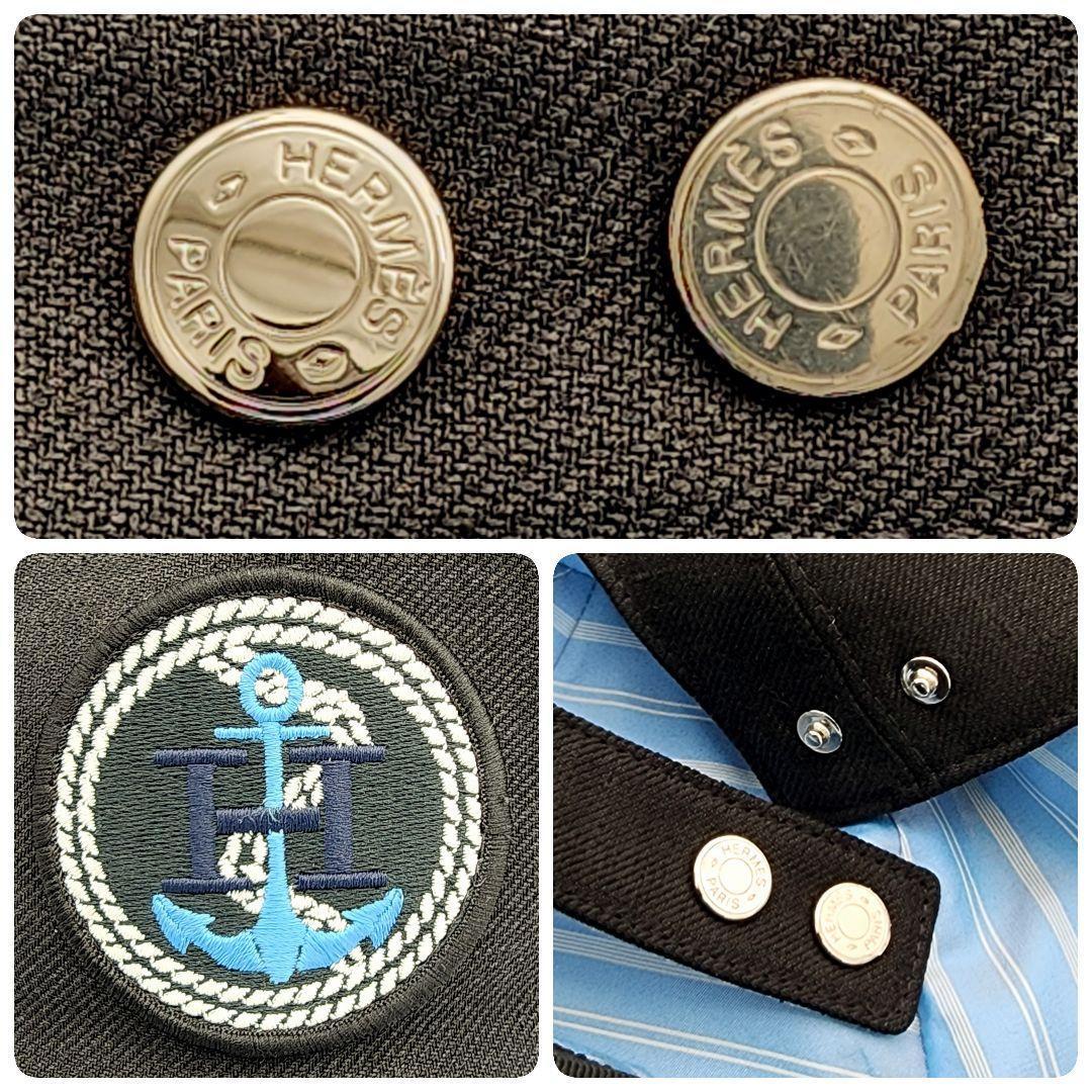 HERMES エルメス キャップ 帽子 ワッペン いかり ロープ 58サイズ.