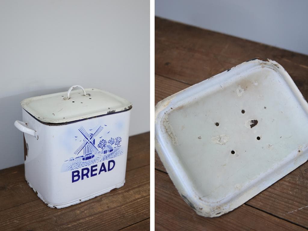 英国アンティーク琺瑯製ブレッド缶/ホーローキャニスター/米びつ(83-243)