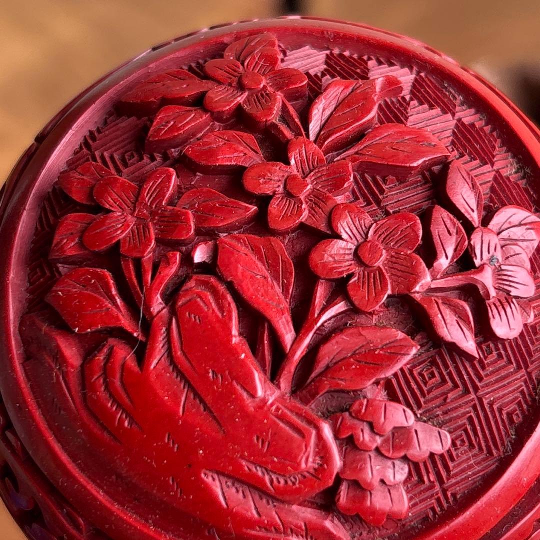 中国 堆朱 香合 茶道具 内七宝 金属枠香合