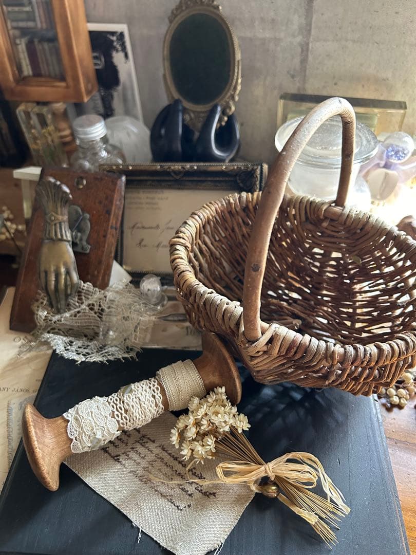 アンティーク ベルギーレース 3種 糸巻き 小さなブーケ パニエセット