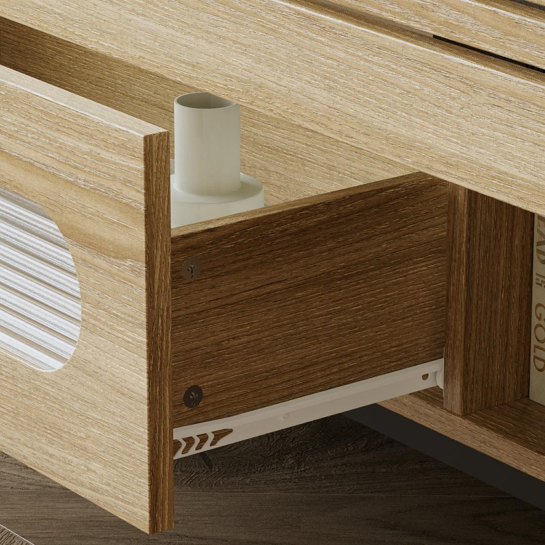 キャビネット サイドボード LEDライト付き 幅100cm 木目調 コンパクト