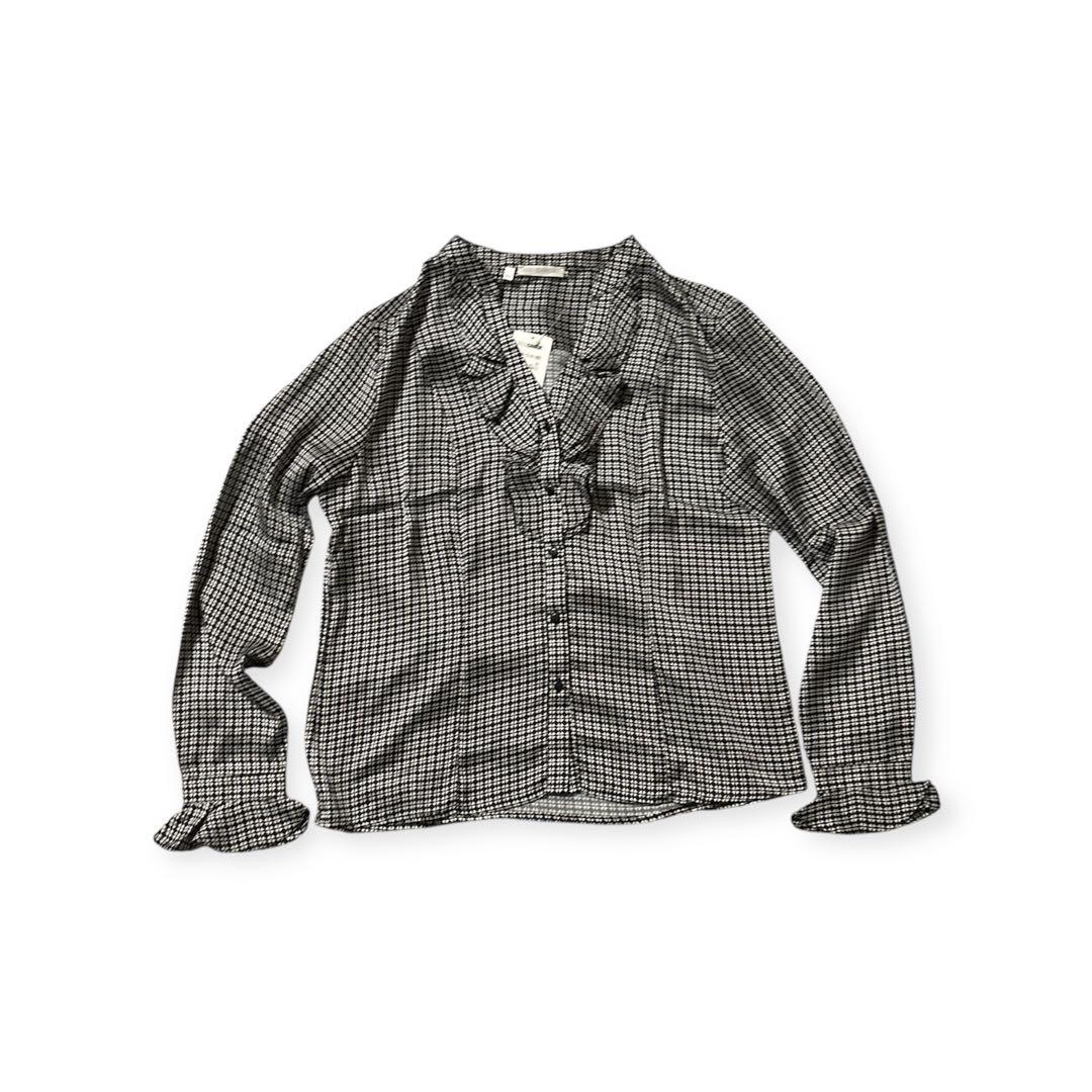 新品　ナラカミーチェ　サテン幾何プリントフリル長袖ブラウス　サイズ４　3L 15