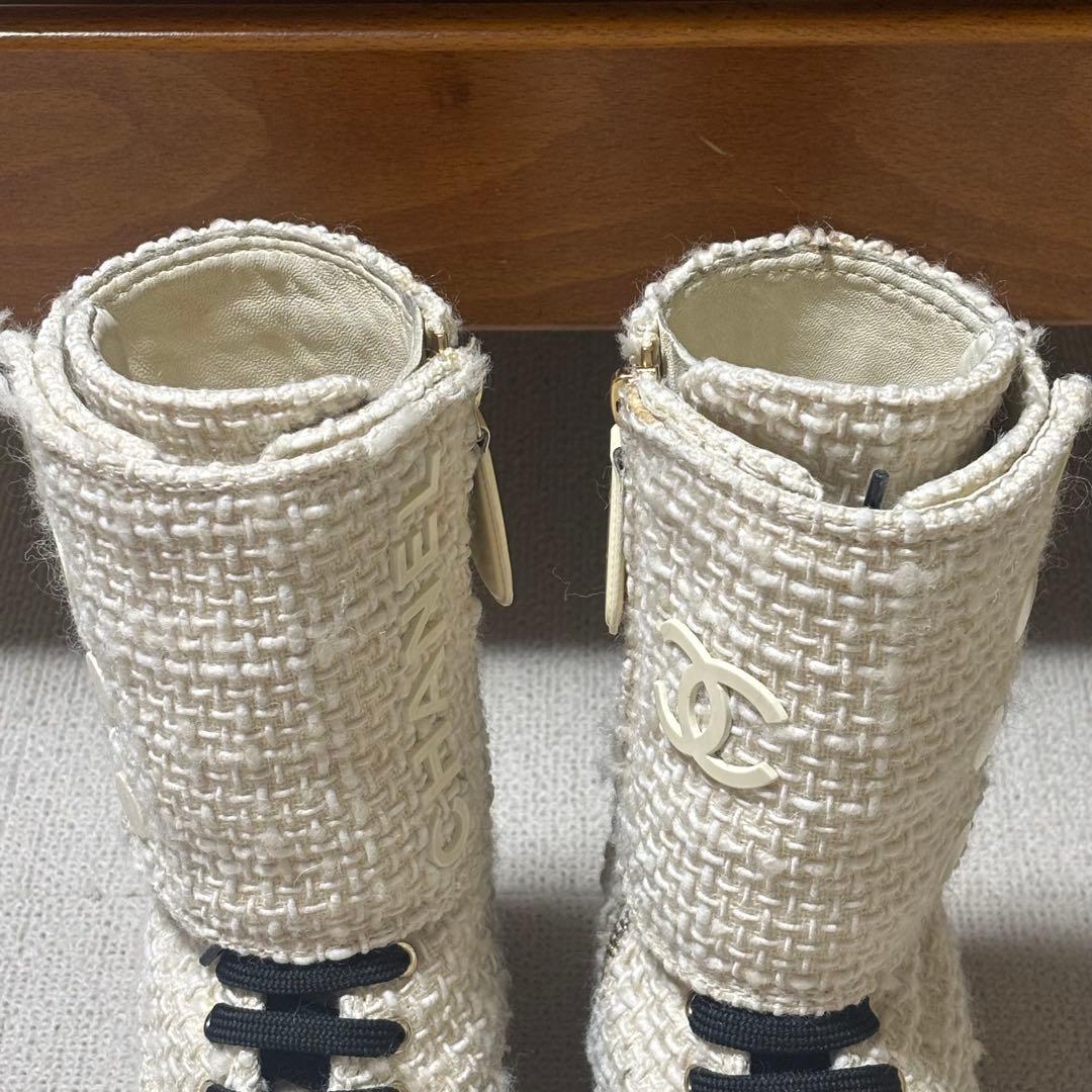 CHANEL ツイードブーツ　アイボリー　35