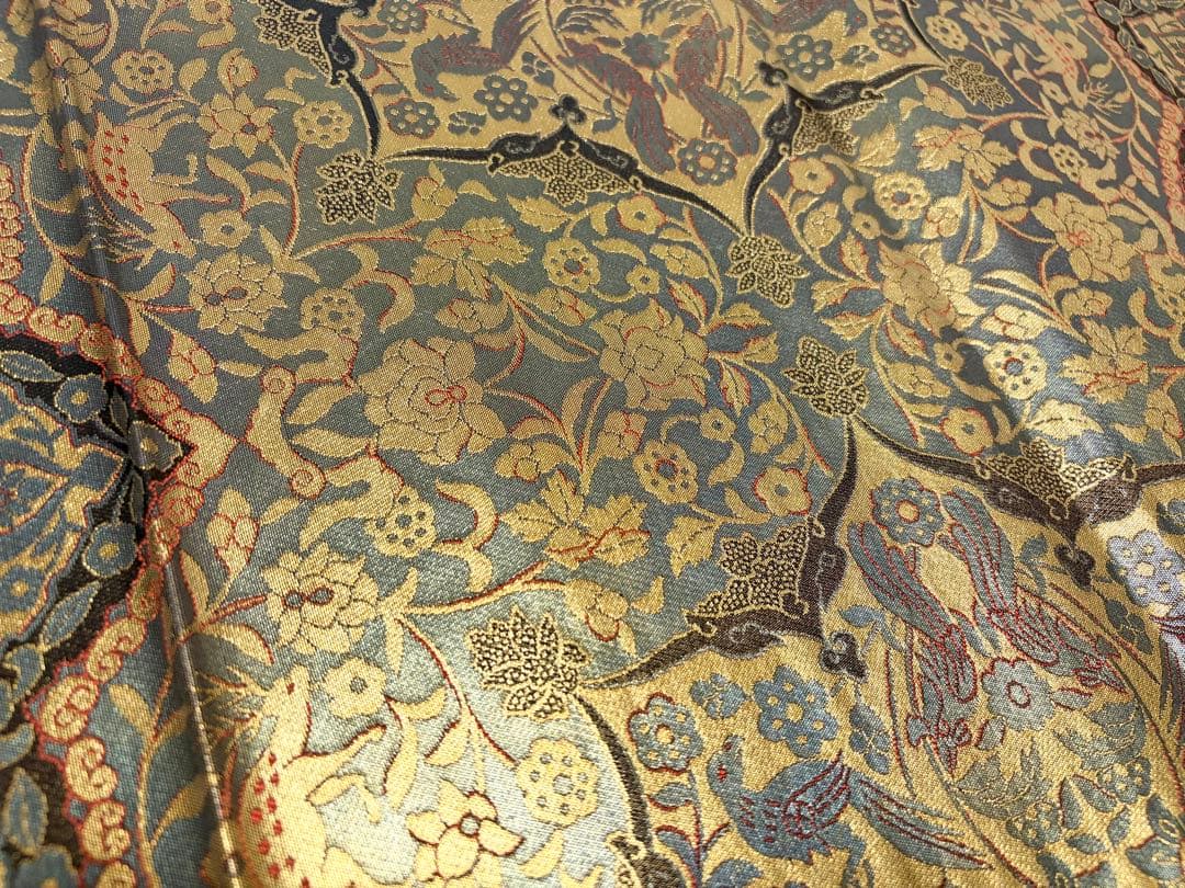 C 西陣 服部織物 本金箔 純金箔 こはく錦 イタリア更紗 唐草唐花 華文 袋帯