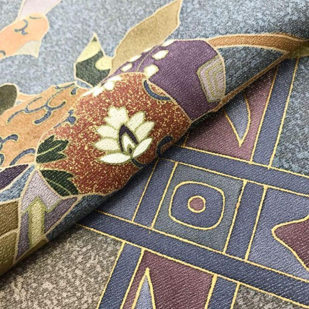 ZY-773 訪問着 叩き染め 金通し 枝と花 垣根 共八掛 逸品 名品