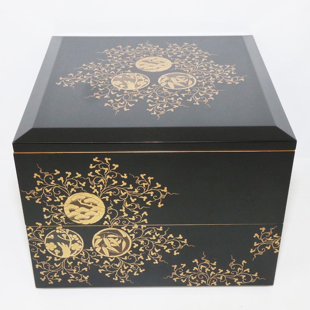 漆器　金蒔絵 花唐草 松竹梅 重箱　 塗師　鐵二　共箱 共布