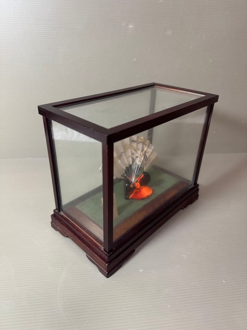 2726 武比古作 純銀　松竹梅　扇　置物　ガラスケース付