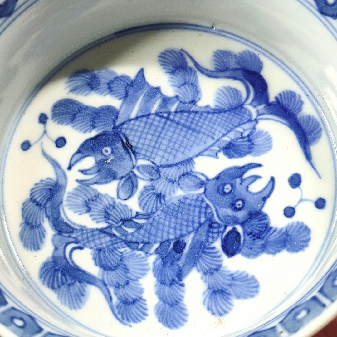 大明嘉慶年製 染付お碗 手描き龍魚文 中国骨董 古美術 アンティーク 蒐集家放出