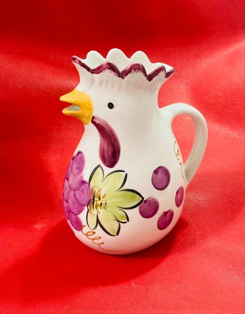 イタリア製　陶器　花瓶　フラワーベース ニワトリ　フラワー　花柄