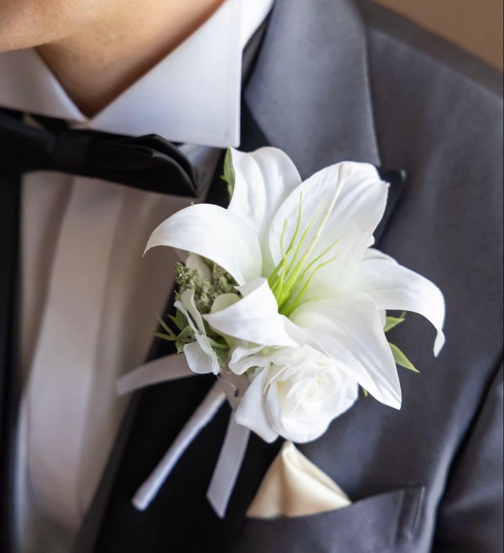 カサブランカ ブライダルブーケとブートニアセット アーティフィシャルフラワー