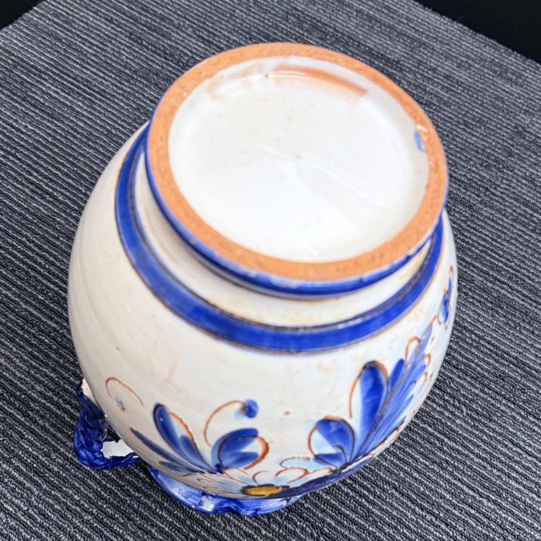 ヴィンテージ スペイン風 陶器 花瓶 特大 オブジェ 31cm ツイストハンドル