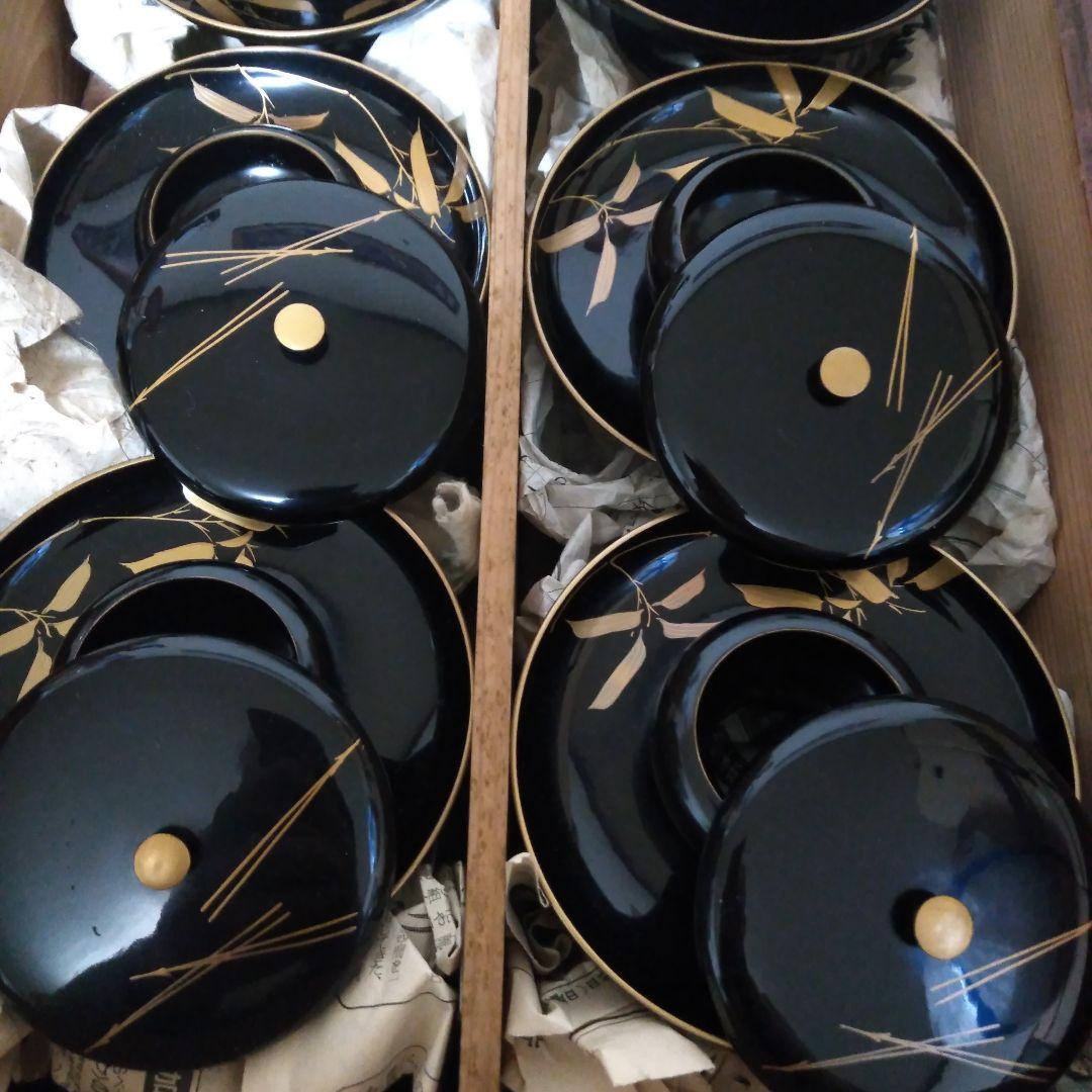 松竹梅蒔絵入　木製茶台十客　美品