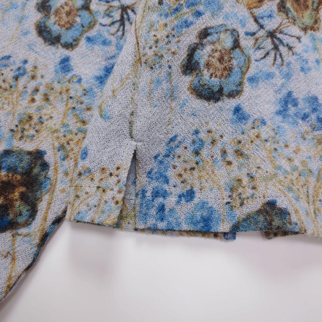 コットンハウスアヤ｜ウールガーゼ 長袖シャツ 水彩フラワー ブルー系 美品