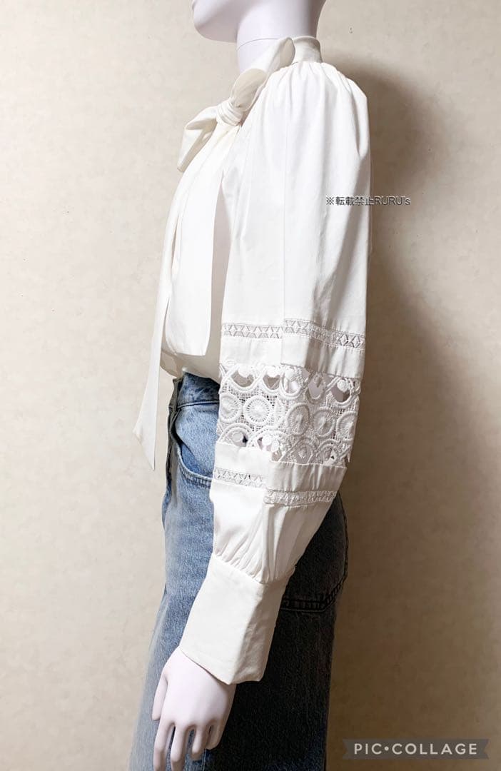 新品 alice+olivia アイレット刺繍レース ボウタイ シャツブラウス