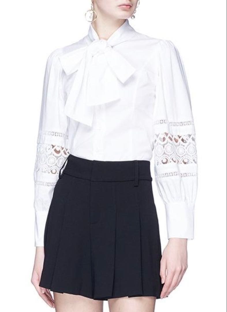 新品 alice+olivia アイレット刺繍レース ボウタイ シャツブラウス