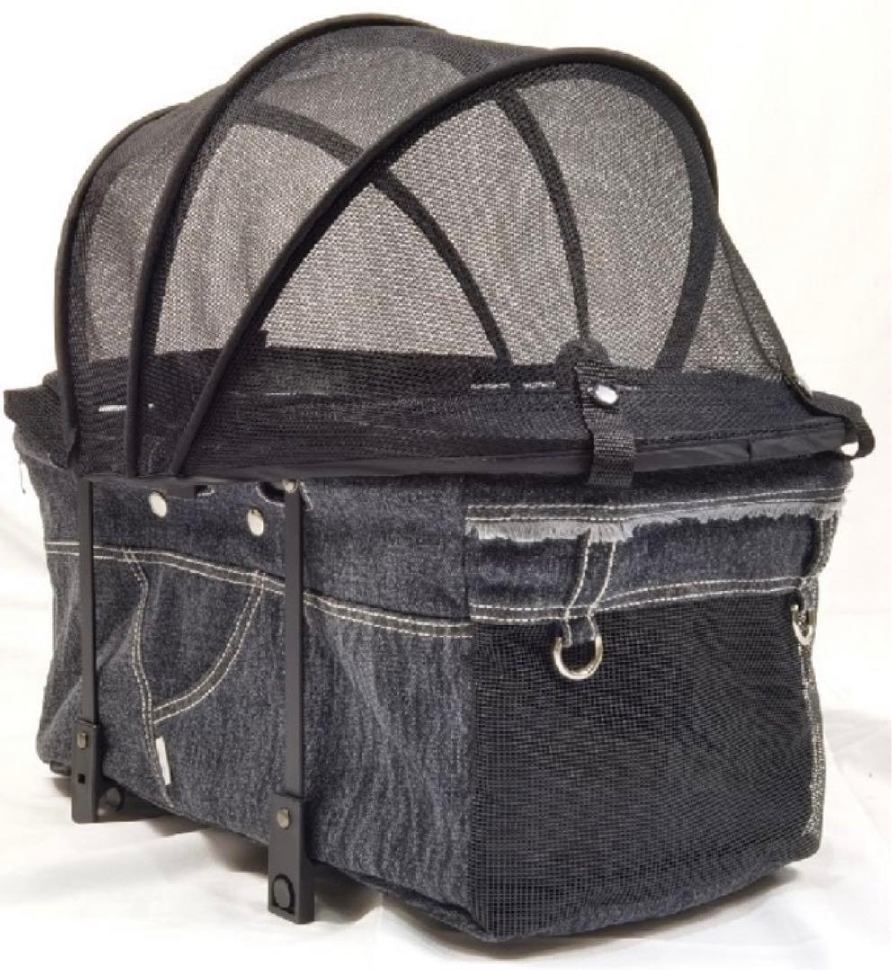 【中古・美品】WANRIDE Prestage上下段Ｌブラックデニムペットカート