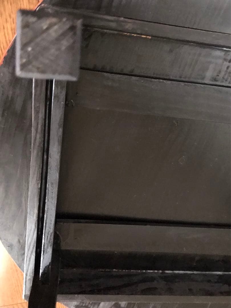 昭和レトロ　オレンジ、黒色 円形木製折り畳みテーブル　【希少】