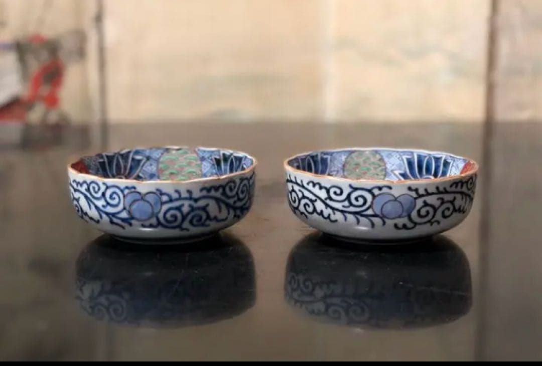 上手物 古伊万里 金彩錦 春寒鉢 膾皿 中鉢 2客