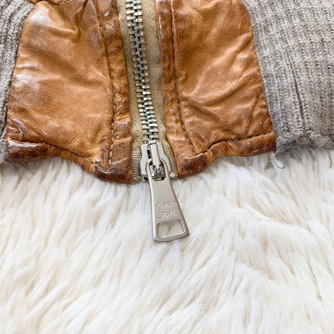 GIORGIO BRATO レザー　ジャケット　袖リブ　鳥　42サイズ　ブラウン